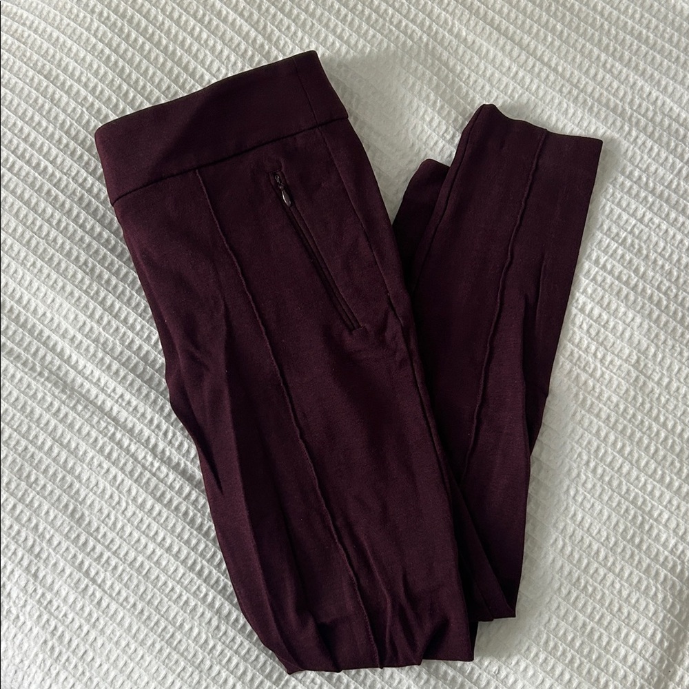 LOFT Rich Burgundy Leggings with Zipper Detail